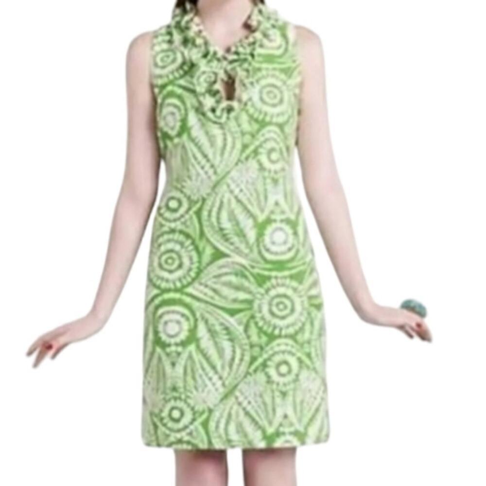 Kate Spade Bonnie Green and White BotanicalFloral Ruffle Dress sz small